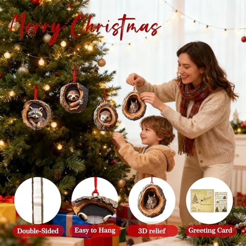 Forest Animal Christmas Ornaments Hedgehog Resin Hanging Decor - Funny Holiday Tree Decor