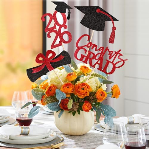 Class of 2026 Graduation Centerpieces - 20 Pcs Black and Red Table Toppers