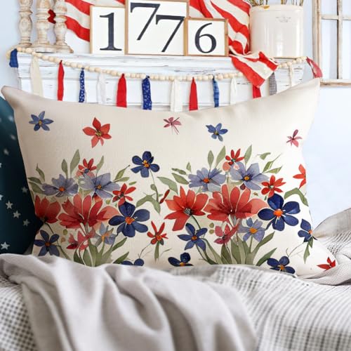 RABUSOFA 4th of July Patriotic Pillow Cover 12x20 - Red, Pack of 1