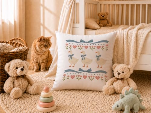JMICPTUB Goose Pillow Covers 18x18 - Blue Bow Floral Goose Decor - Variation 01