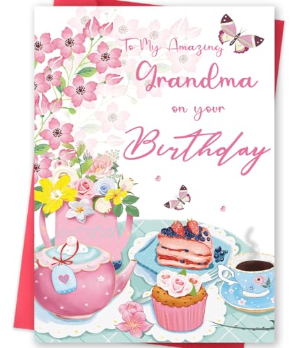 Floral Birthday Card for Grandma - Heartfelt Tea Party Design
