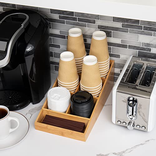 Mind Reader Cup and Condiment Station, Countertop Organizer, Coffee Bar, Rayon from Bamboo , 8.25"L x 14.75"W x 5.25"H, Brown