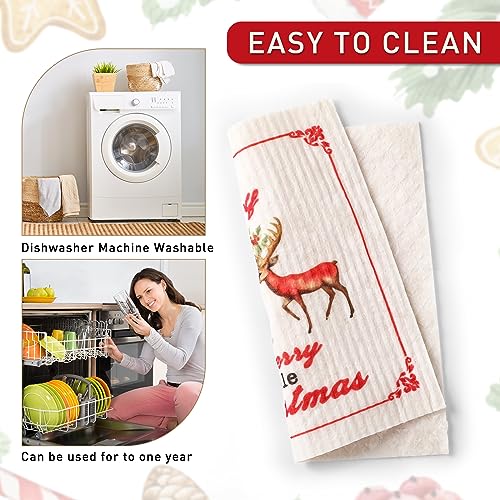 Christmas Swedish Dish Cloth Set - Reusable Kitchen Towels with Candy Cane Pattern - 8 Pcs
