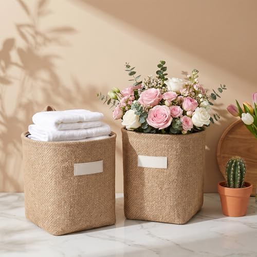 2-Pack Small Hanging Storage Baskets - Cotton Linen Wall Organizers
