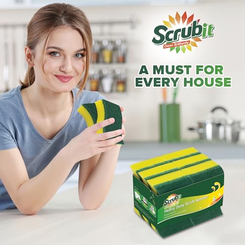 SCRUBIT Heavy Duty Scrub Sponges - 6 Pack with Non-Smell Pads