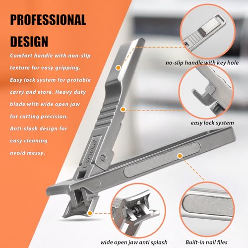 LePinko Wide Jaw Nail Clipper for Thick Toenails with Catcher & Glass Buffer