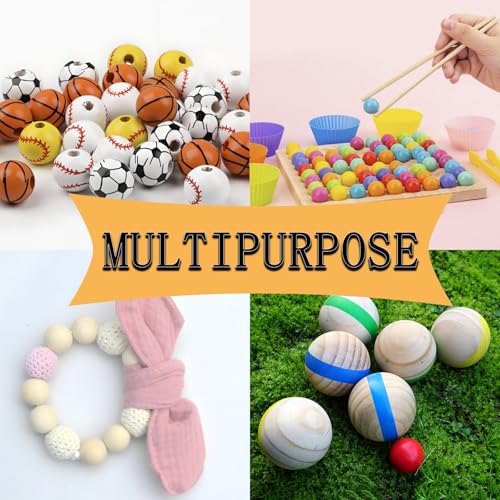60 Pcs Unfinished Wooden Round Balls - 3/4" (20mm) Craft Beads