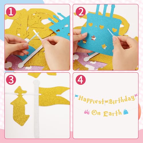 Happiest Birthday On Earth Castle Banner for Girls Party