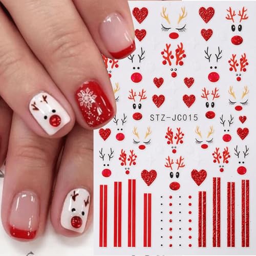 Christmas Nail Stickers 4 Sheets Reindeer Heart Holiday Decals