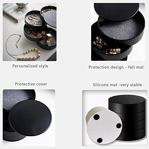 TIMESETL Black Jewelry Organizer - 4-Layer Rotating Travel Case
