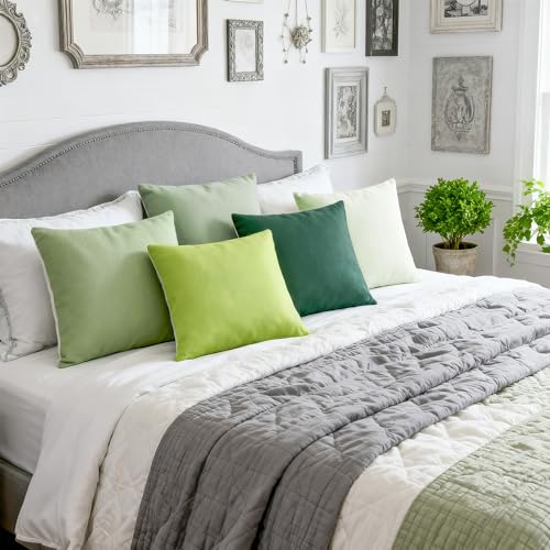 Sage Green Velvet Throw Pillow Covers Set of 6 - 18x18 Inch