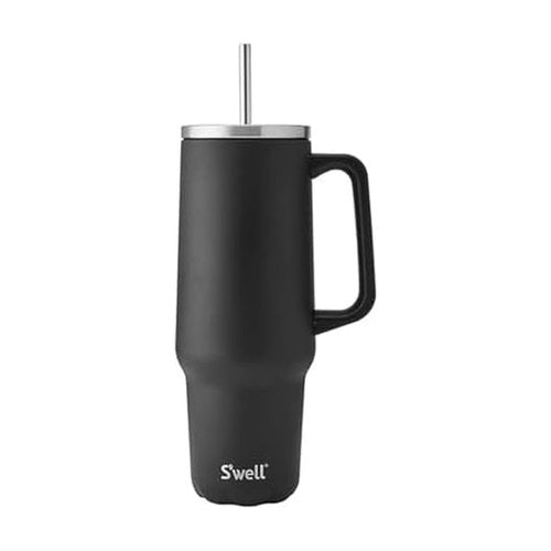 S'well Recycled Stainless Steel Tumbler XL with Straw and Handle, 40oz, Onyx, Triple Layered Vacuum Insulated Container Keeps Drinks Cold 50 hours and Hot for 10, BPA Free