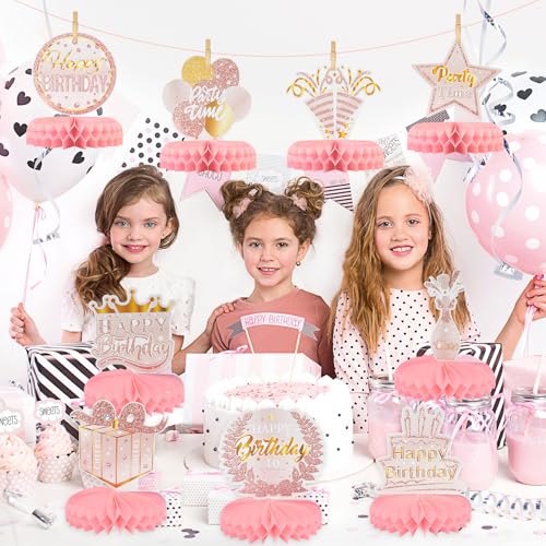 9PCS Pink Rose Gold Honeycomb Table Centerpieces for Birthday