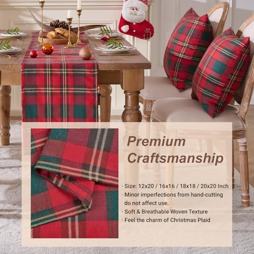 INFISIBLE Red Christmas Tartan Plaid Throw Pillow Covers 18x18 Set of 2 - Festive Holiday Decor