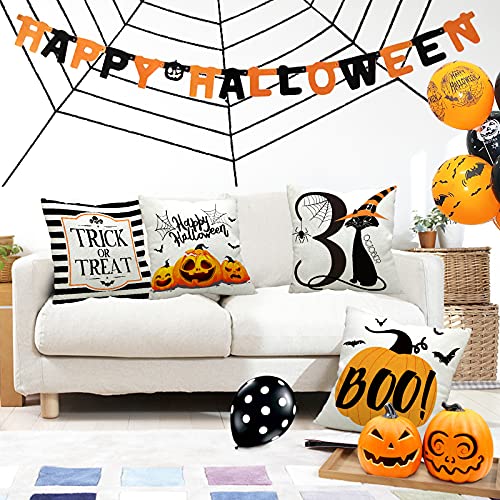 Halloween Pillow Covers Set of 4 - 18x18 Linen Cushion Covers