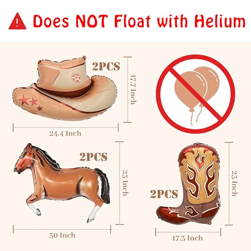Light Brown Cowgirl Hat Boot Horse Balloons - 6PCS Western Party Decor
