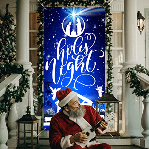 Holy Night Nativity Scene Christmas Door Banner - 71x35 Inch