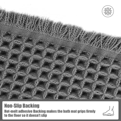 Small Non-Slip Waffle Bath Mat - Quick Dry, Absorbent, Grey (17x24)