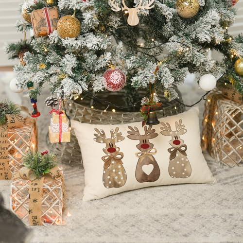 AVOIN colorlife Christmas Reindeer Pillow Cover, 12x20 Inch Brown Cushion Case