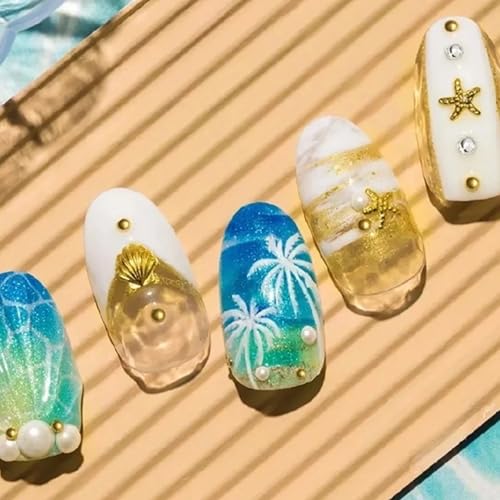 3D Gold Ocean Nail Charms Set - Starfish, Seashell Metal Studs DIY Manicure
