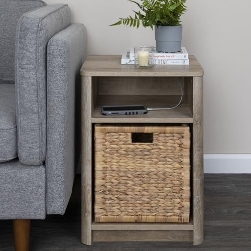 Creative Co-Op Wood End Table with Storage, Coastal Oak