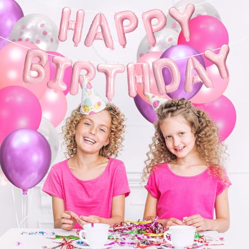 Pink Mylar Happy Birthday Balloons Kit - Party Decoration Set
