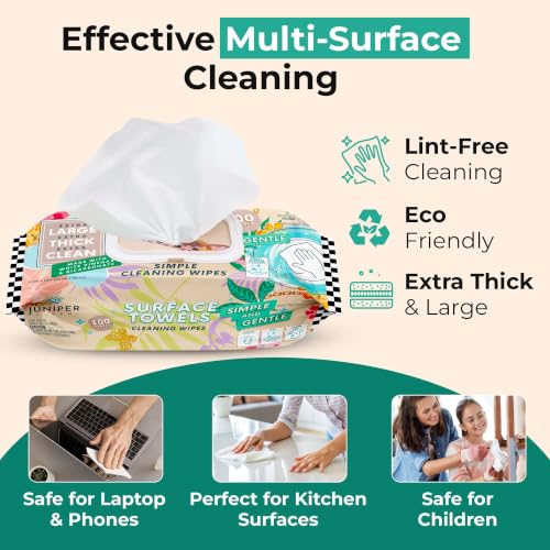 Juniper CLEAN Biodegradable All-Purpose Cleaning Wipes, Unscented, 100 Count