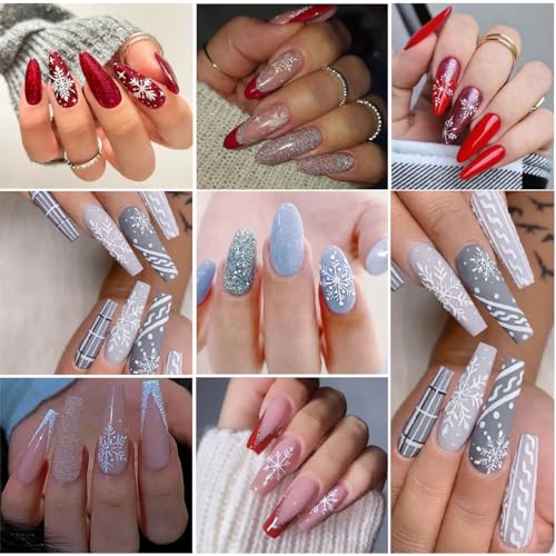 8 Sheets White Glitter Snowflake Nail Art Stickers 3D Self-Adhesive Decals