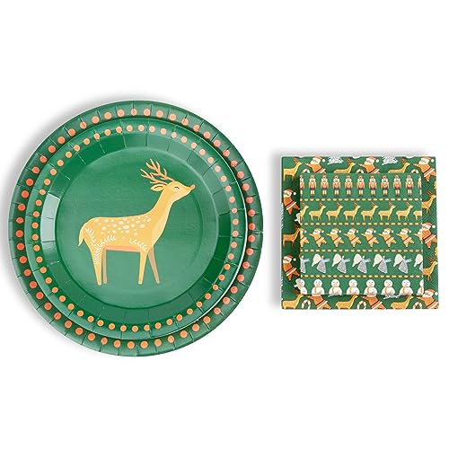 Christmas Paper Plate and Napkin Set - Heavy Duty Holiday Dinnerware, Serves 16