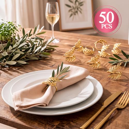 Gold Wheat Metal Napkin Rings Set of 50 for Weddings & Events