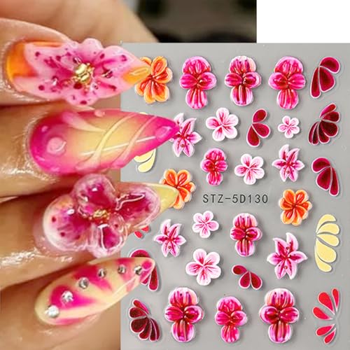 5D Embossed Floral Nail Art Stickers Self-Adhesive Flower Decals