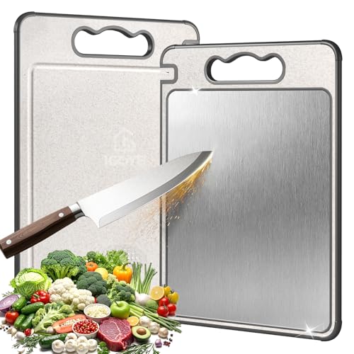 IGOYE Titanium & Wheat Straw Double-Sided Cutting Board - Food-Grade, Non-Slip, Dishwasher Safe, 14.37" x 9.84"