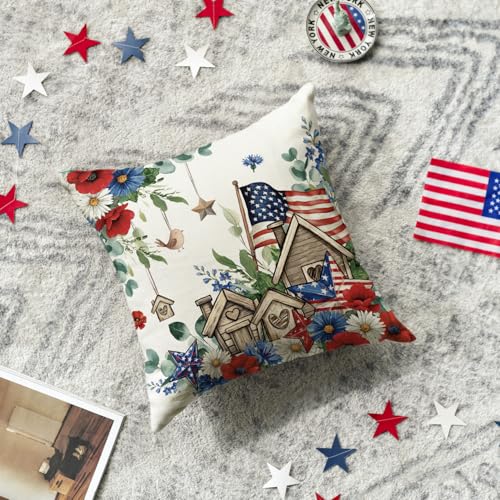 Independence Day Floral Throw Pillow Cover - 18x18 Inch