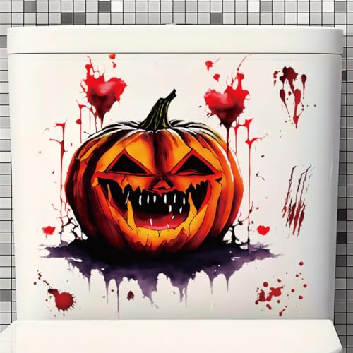 3D Pumpkin Pattern Toilet Lid Sticker - Waterproof Halloween Decor
