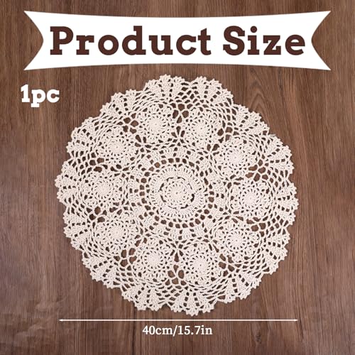 Beige Handmade Cotton Table Doilies - 15.7 Inch Vintage Lace Placemats