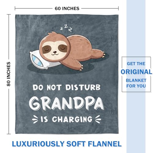 Grandpa Charging Sloth Blanket 60x80 Grey - Funny Gift for Grandpa