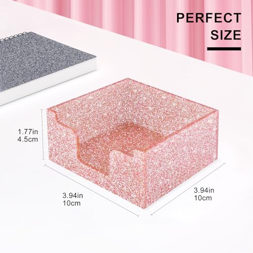 Rouidr Acrylic Sticky Note Holder - Rose Gold Glitter Memo Pad Dispenser