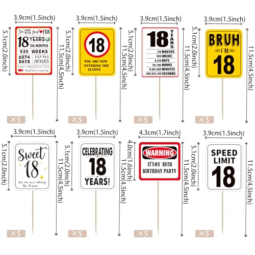 40 Pack Happy 18th Birthday Cupcake Toppers - Cheers to 18 Years Decor