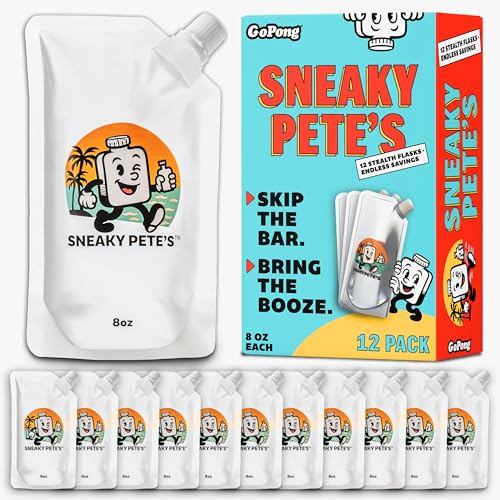 GoPong Sneaky Pete's 12 Pack Reusable Discreet Liquor Flasks - 8 oz