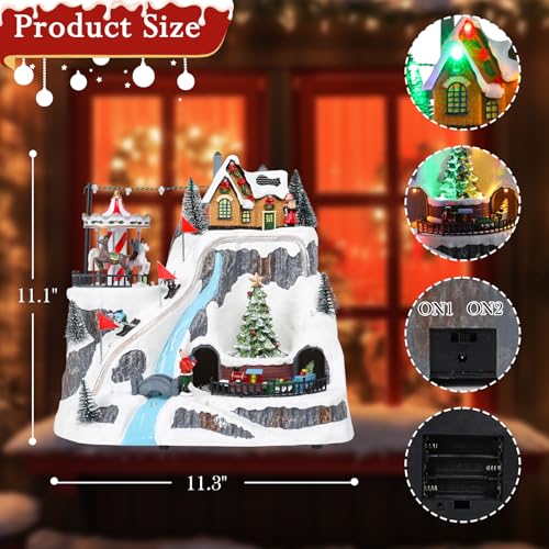 Christmas Village House Musical Skiing Mountains with LED Lights & USB