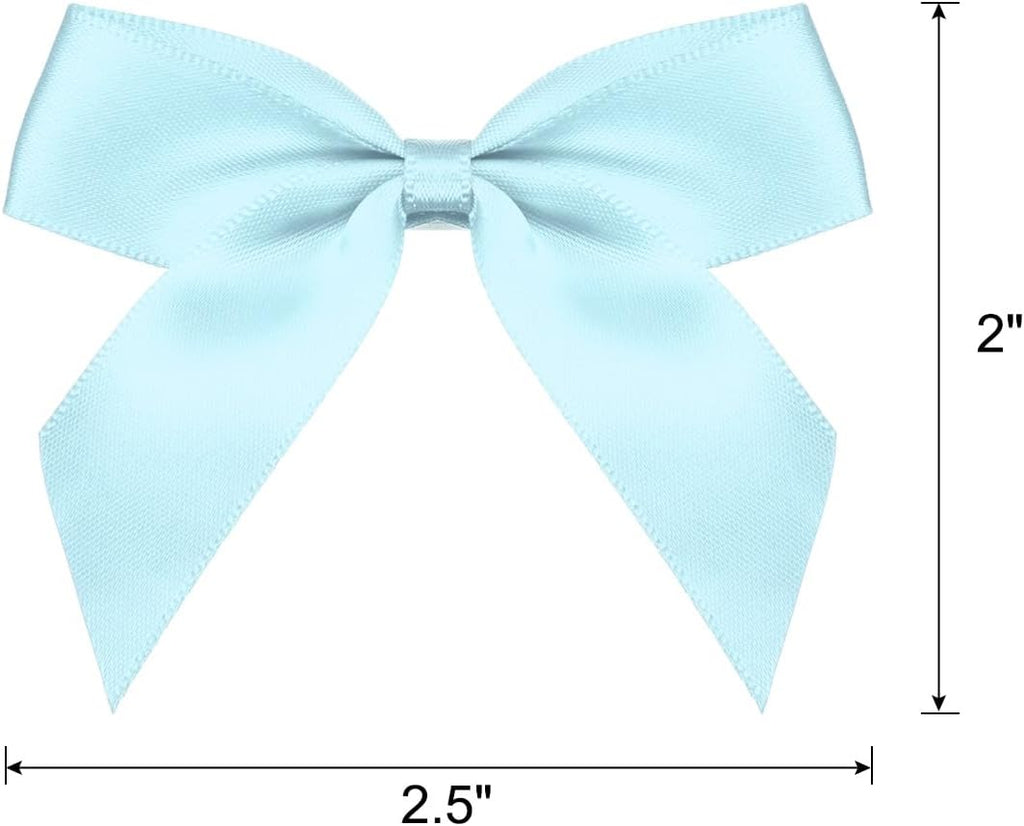MECCANIXITY Mini Satin Ribbon Bows - 100 Pcs 2.5" Sky Blue Fabric Flowers for DIY Crafts & Parties