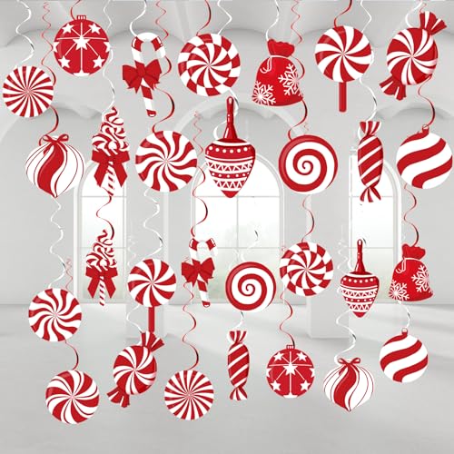 Christmas Candy Hanging Swirl Decorations Set - 60 Pcs Festive Xmas Decor