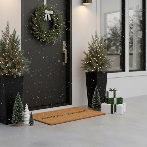 Green Ultra Modern Merry & Bright Doormat - 24 x 36 Holiday Welcome Mat with Christmas Design - Rectangular 2' x 3'