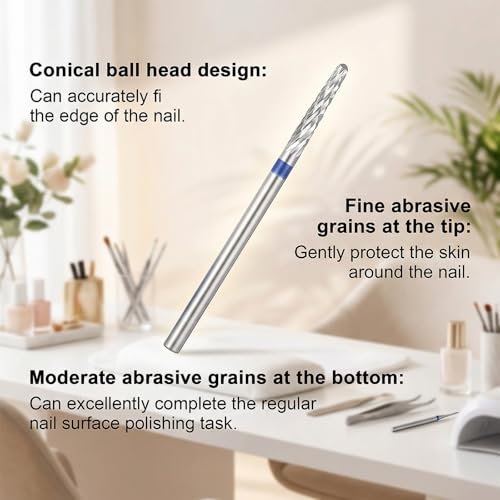 Sorcristy 2Pcs 3/32" Cuticle Nail Drill Bit Medium Grit Tungsten Steel