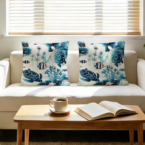 Under The Sea Turtle Decorative Pillow Covers - 18x18 Set of 2