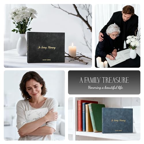 Funeral Guest Book - Elegant Leather Memory Book for Memorials