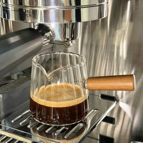 Wollibao 6oz Espresso Glass Cup with Wooden Handle for Ninja Machines