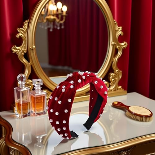 Jowxsx Red Velvet Pearl Headband & Hair Clips Set