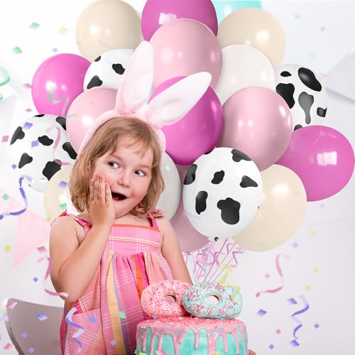 Pink Western Cowboy Balloons Pack - 60pcs 12-inch Cow Print & Solid Colors