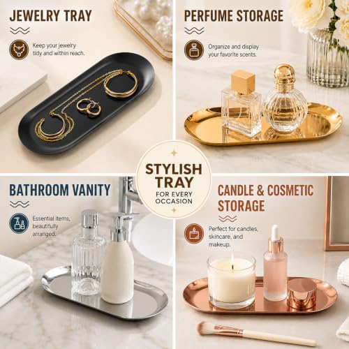 Small Gold Decorative Tray for Jewelry, Perfume & Keys